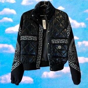 Black Quilted Jacket with Silver Pattern